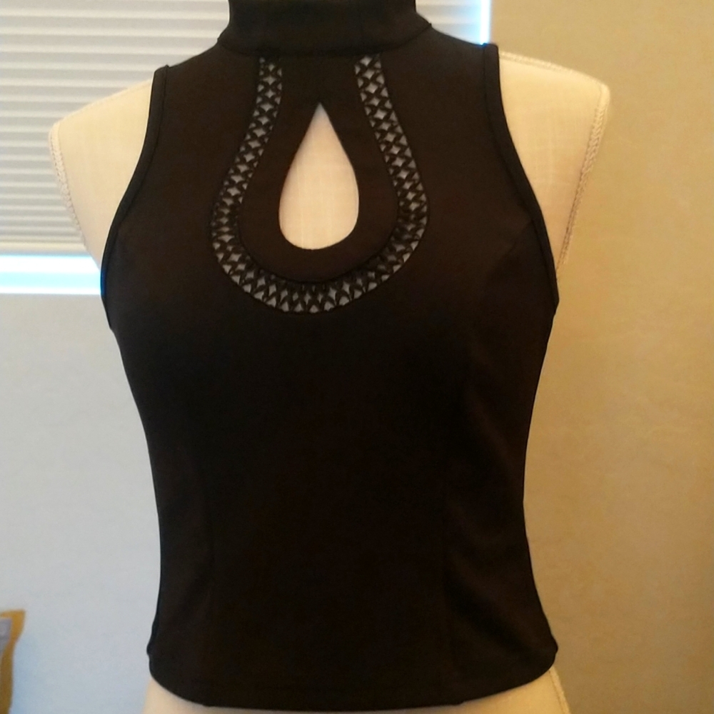 Charlotte Russe Black Accented Cut-Out Blouse S